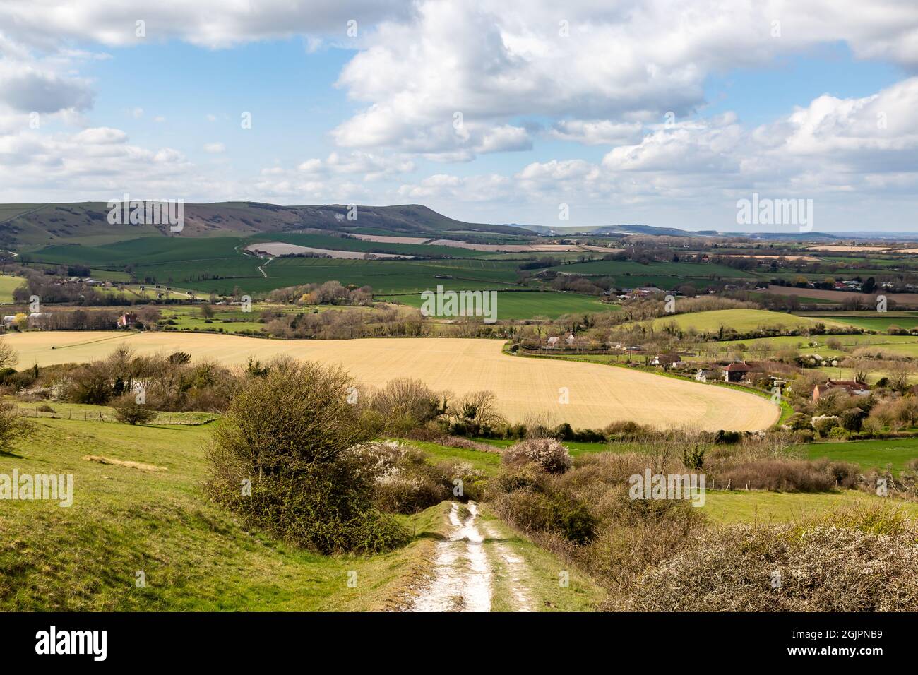 Looking down a chalk pathway towards Firle Beacon Stock Photo