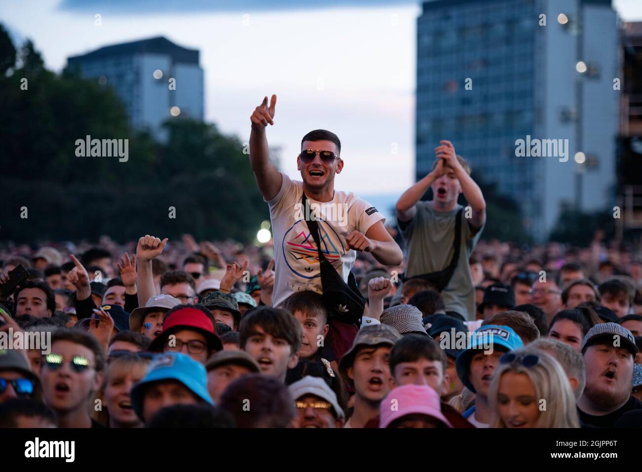 Glasgow, UK. 11th Sep, 2021. PICTURED: Crowd rocking out to Primal Scream. Band, Primal Scream play the main stage the main stage playing TRNSMT 2021. Credit: Colin Fisher/Alamy Live News Stock Photo