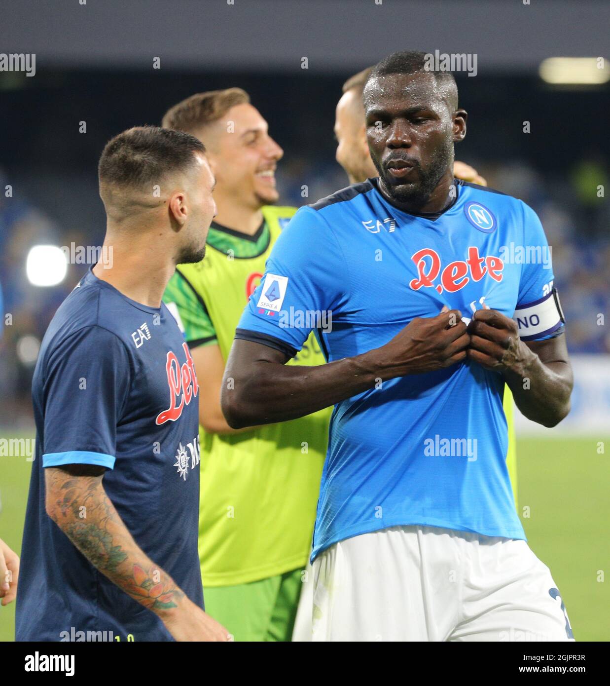 Naples, Campania, Italy. 11th Sep, 2021. Napoli players celebrate by greeting the public after winning against Juventus.During the Italian Serie A Football match SSC Napoli vs FC Juventus on September 11, 2021 at the Diego Armando Maradona Stadium in Naples.In picture: (Credit Image: © Fabio Sasso/ZUMA Press Wire) Stock Photo