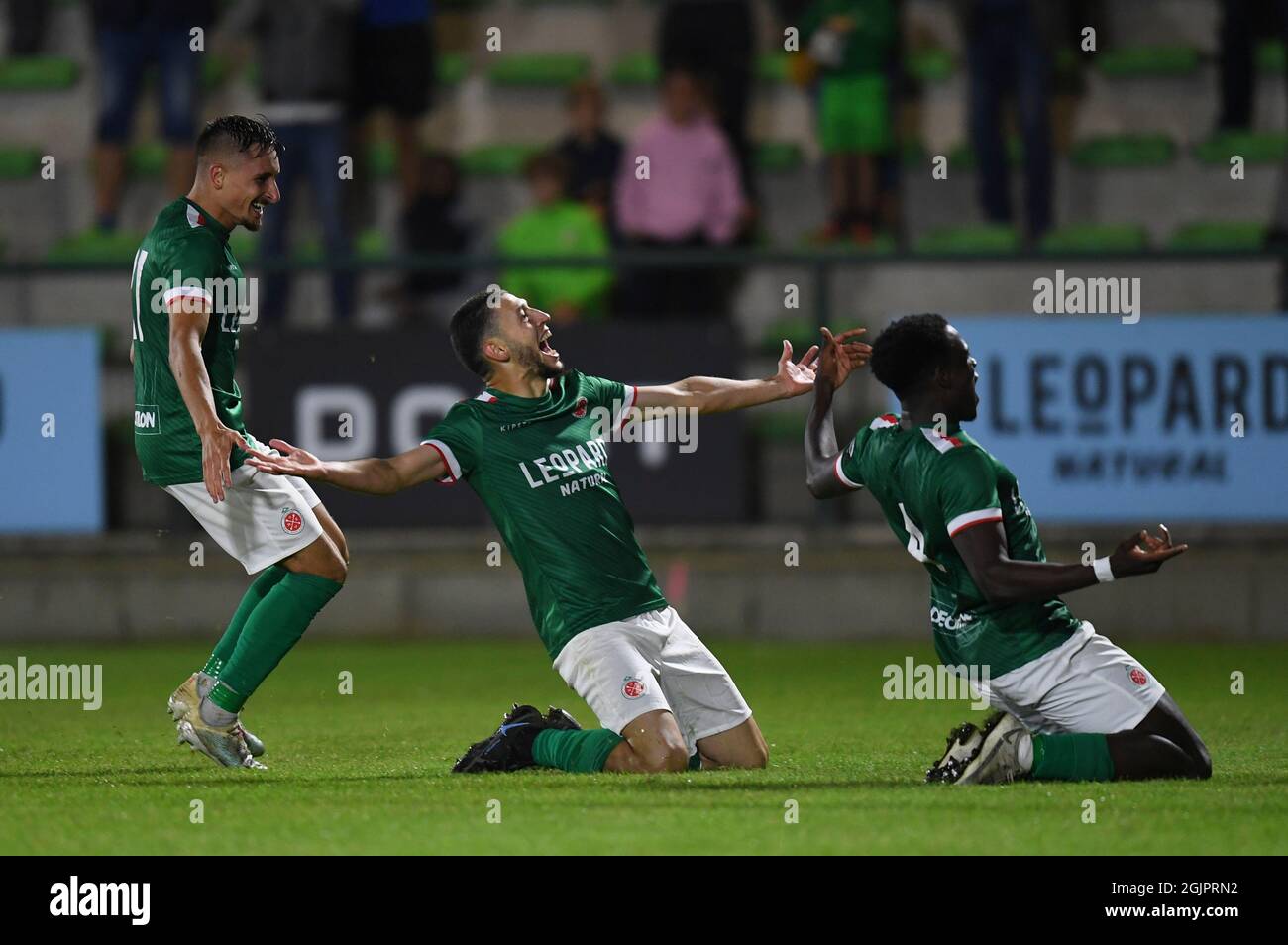 Virton's Ayyoub Allach celebrates after scoring during a soccer match between Royal Excelsior Virton and Lommel SK, Saturday 11 September 2021 in Virt Stock Photo