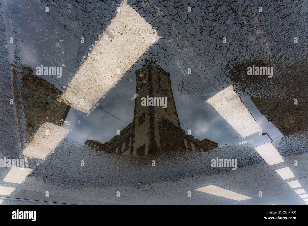 reflectio of the roemer building in the city center of frankfurt, hesse germany Stock Photo