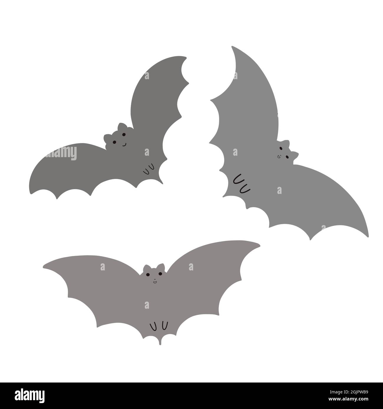 Halloween bats set simple fancy vector illustration, hand drawn gray animal  cartoon spooky character for autumn holiday decor element, cards, banners  Stock Vector Image & Art - Alamy