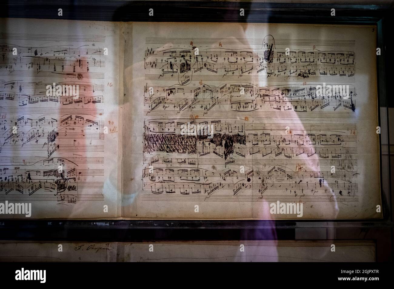 Original manuscript of a composition by Frederic Chopin in the cell where he spent the winter of 1838, Valldemossa, Mallorca, Spain Stock Photo