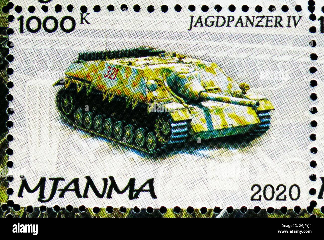 MOSCOW, RUSSIA - APRIL 17, 2021: Postage stamp printed in Cinderellas shows JagdPanzer IV, Myanmar serie, circa 2020 Stock Photo