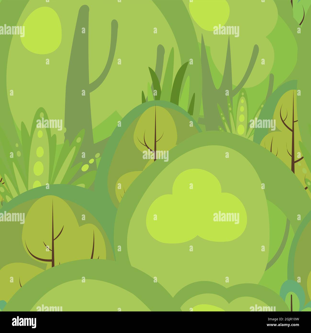 Flat forest. Seamless pattern. Illustration in a simple symbolic style ...