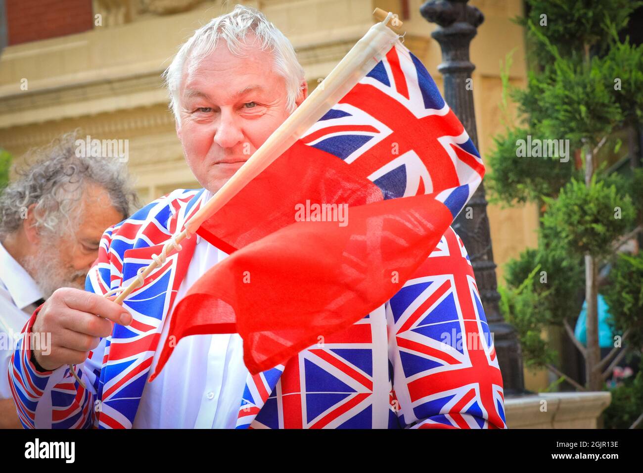 London, UK. 11th Sep, 2021. As is the longstanding tradition, many audience members arrive at the Royal Albert Hall in colourful outfits, often themed around the Union Jack, before the Last Night of the Proms 2021. Credit: Imageplotter/Alamy Live News Stock Photo