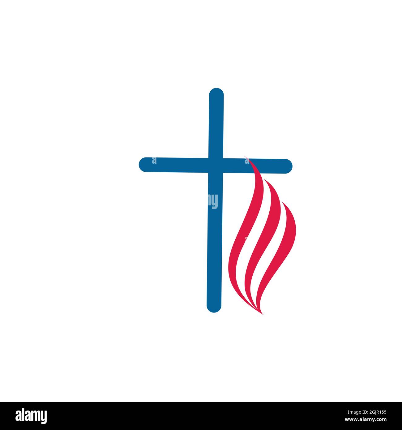 Cross on fire christian church logo. Vector icon for christian organizations. Fire sign in a shape of cross. Isolated abstract graphic design template Stock Vector