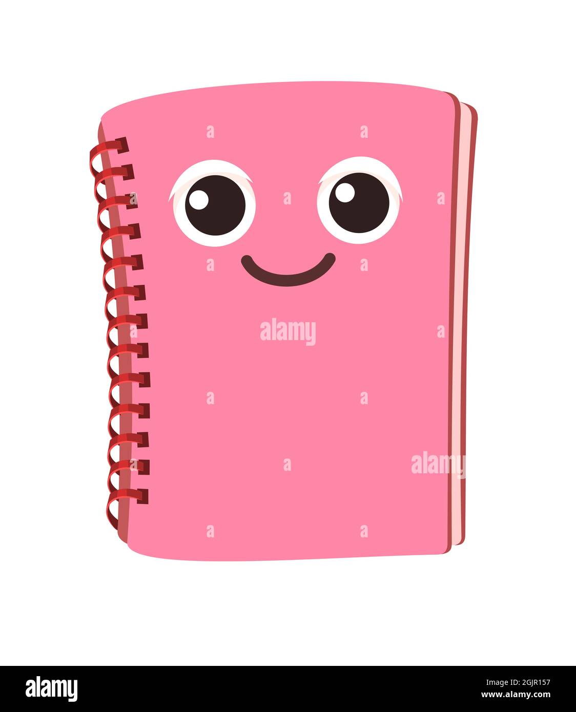 Pink book or notebook. Cheerful cute cartoon character. Childrens design.  Isolated on white background. With a face and a smile. Vector Stock Vector  Image & Art - Alamy