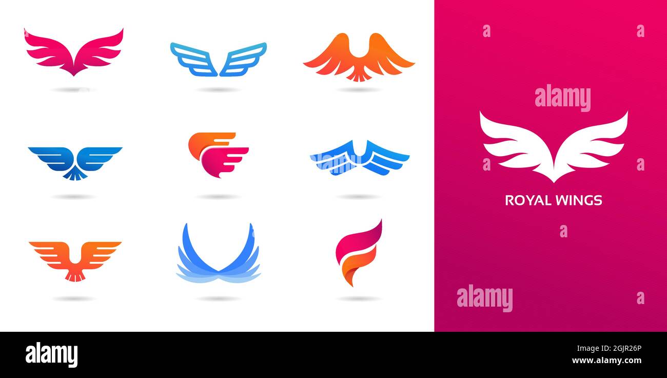 Collection of wings logos, icons and symbols. Fast delivery, motion and