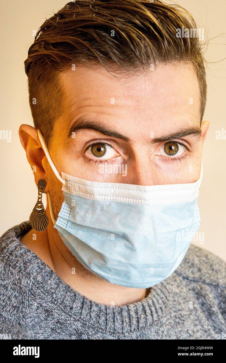 Portrait of a Caucasian young man from Argentina in a face mask Stock ...