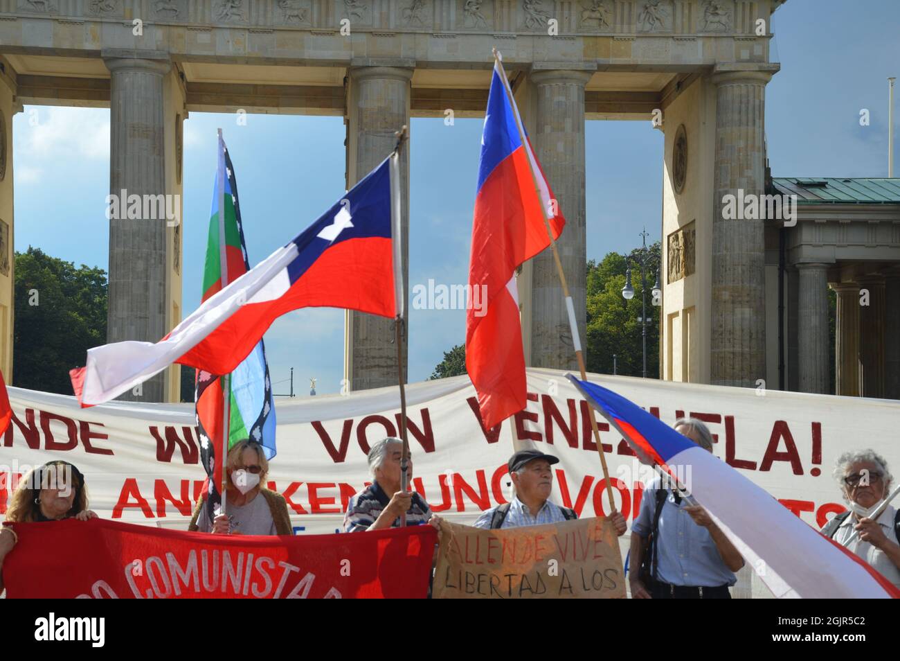 The 48th anniversary of the military coup in Chile - Demonstration at Pariser Platz square in front of the Brandenburg Gate in Berlin, Germany - September 11, 2021. Stock Photo