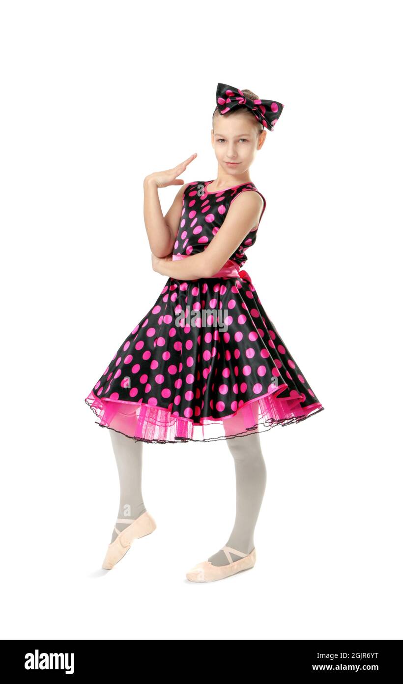 Cute little dancer on white background Stock Photo - Alamy