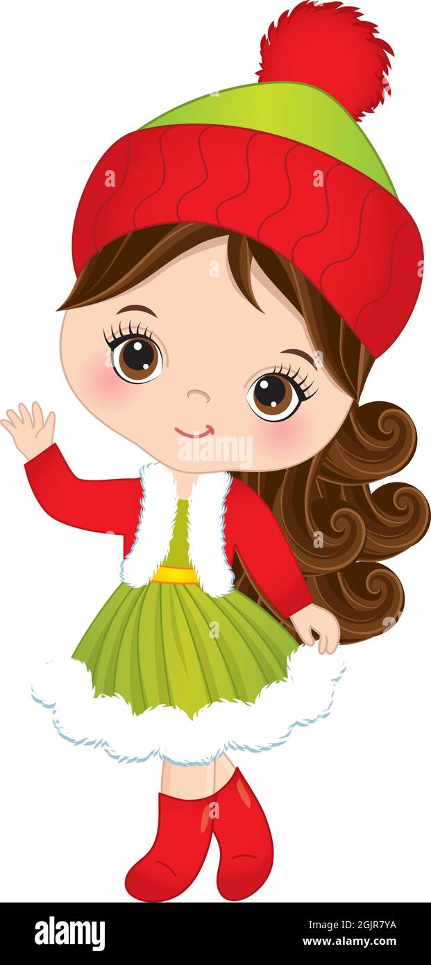 Cute Little Girl Wearing Winter Dress and Knitted Hat. Vector Christmas  Cute Girl Stock Vector Image & Art - Alamy