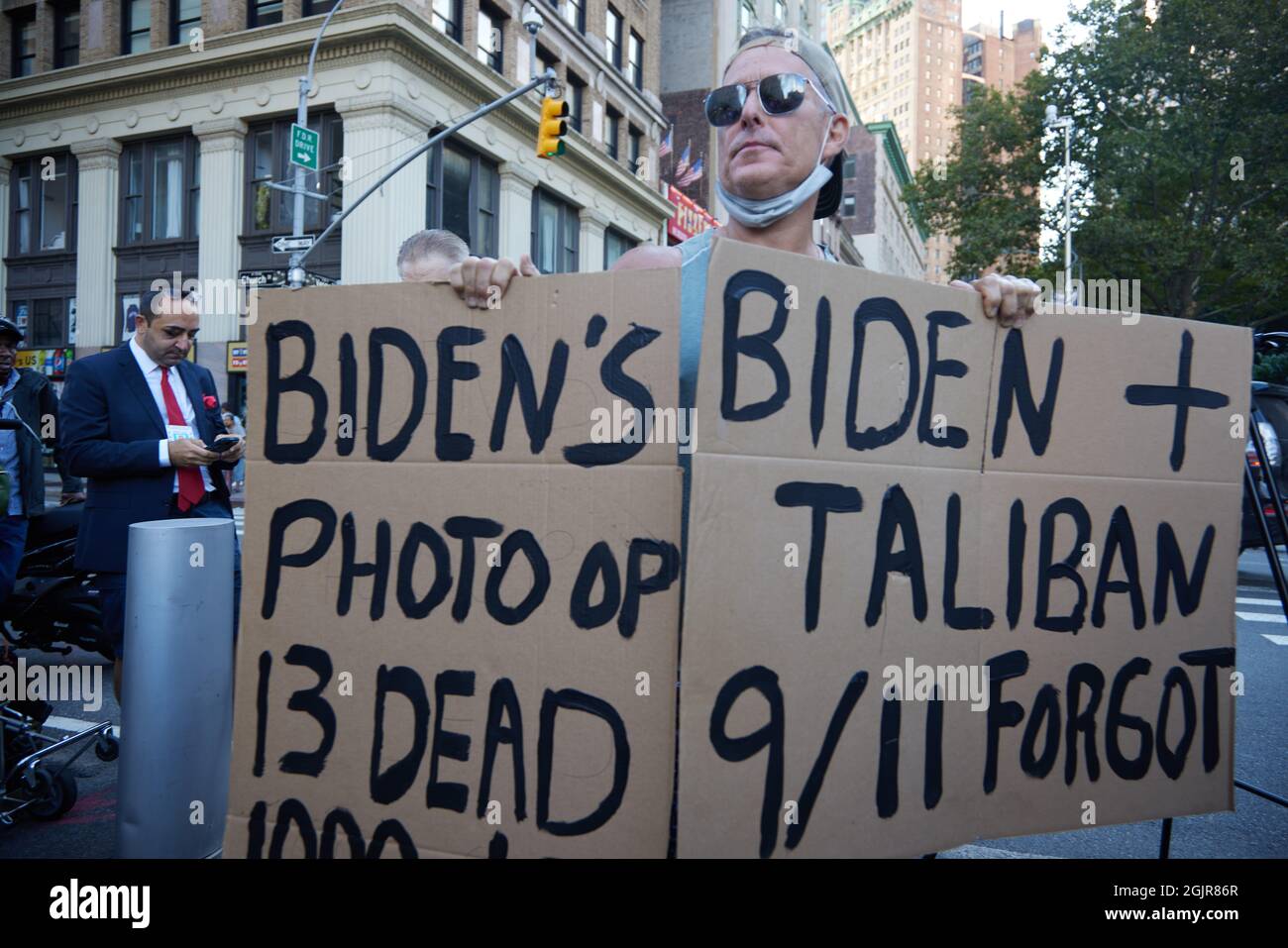 Unnamed protestor on the 20th anniversary of the September 11, 2001 terrorist attack on the World Trade Center and the Pentagon in New York, New York, on Saturday, September 11, 2021.Credit: Allan Tannenbaum for CNP/MediaPunch Stock Photo