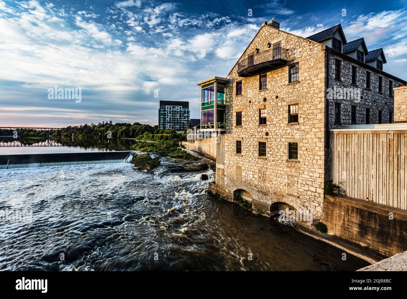 Cambridge Mill on the Grand River in Waterloo, Ontario, Canada. Stock Photo