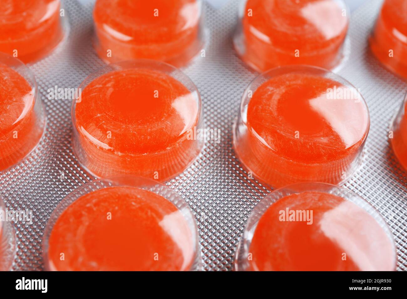 Cough drops in blister pack, closeup Stock Photo Alamy
