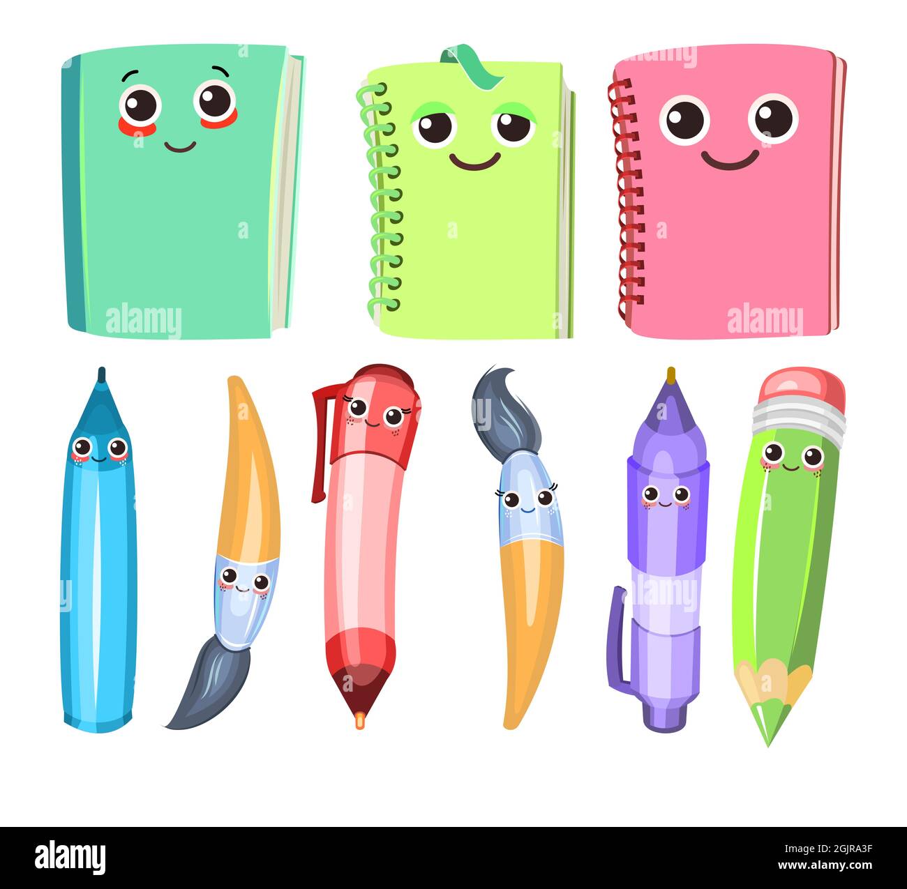 https://c8.alamy.com/comp/2GJRA3F/stationery-objects-set-isolated-on-white-background-cartoon-style-brushes-and-pencils-markers-and-ballpoint-pens-cheerful-characters-with-a-face-2GJRA3F.jpg