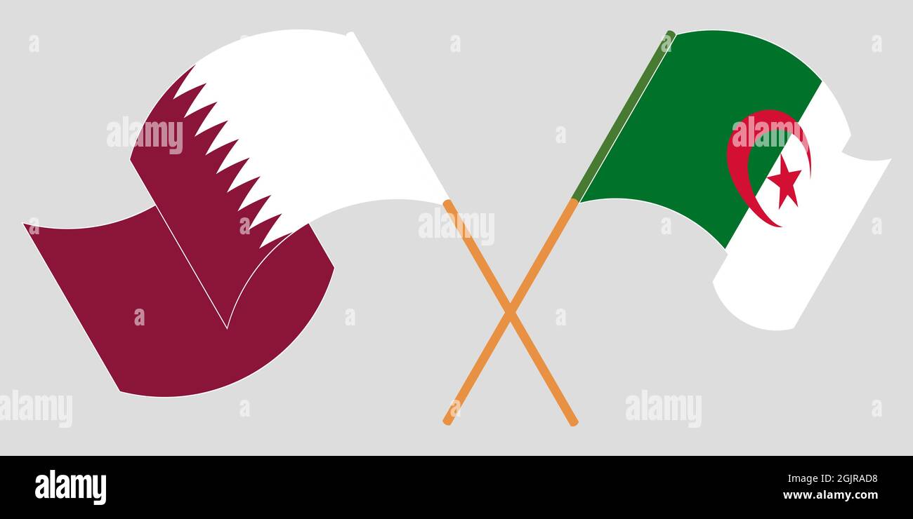 Crossed flags of Algeria and Qatar. Official colors. Correct proportion. Vector illustration Stock Vector