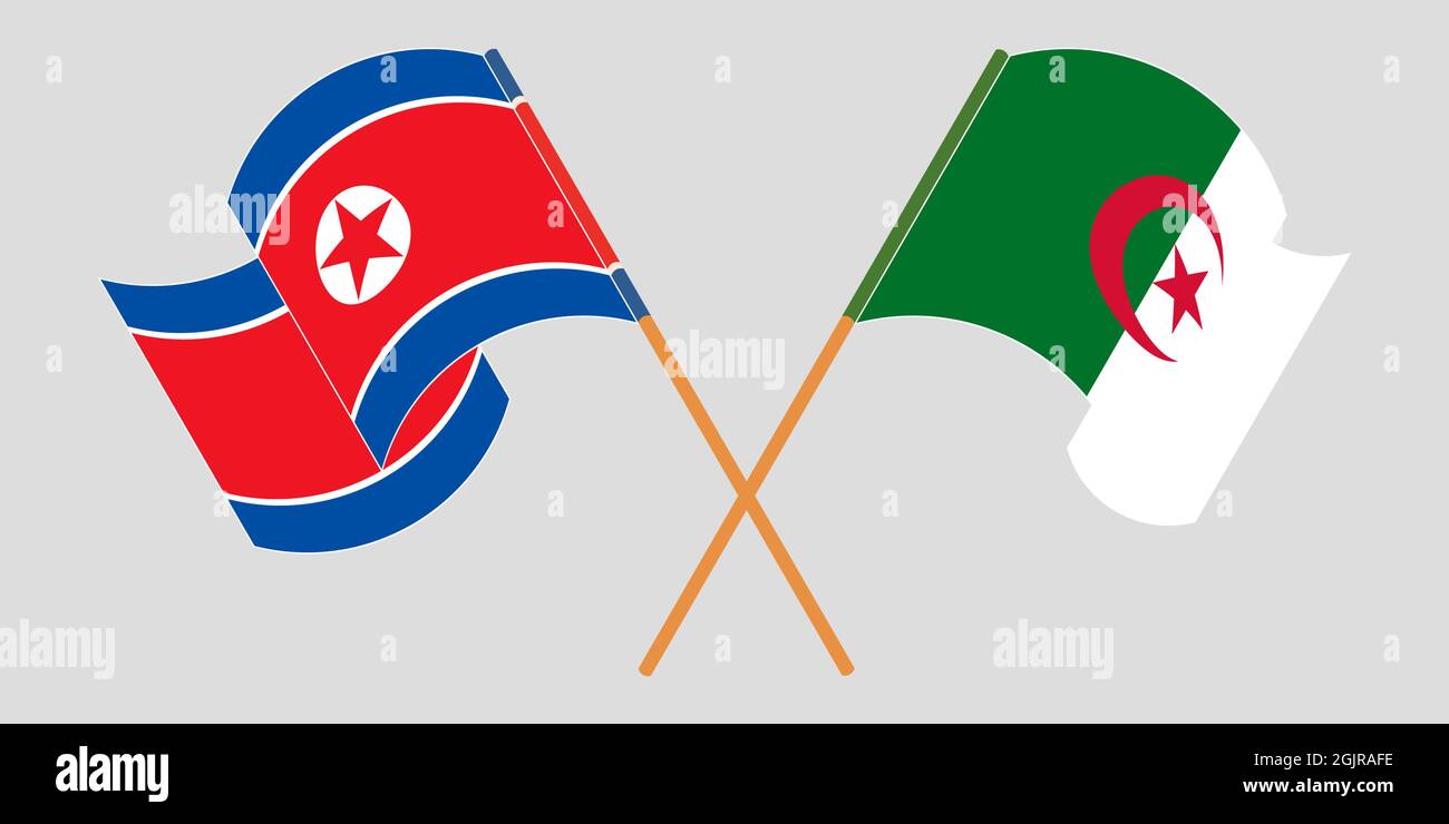 Crossed flags of Algeria and North Korea. Official colors. Correct proportion. Vector illustration Stock Vector