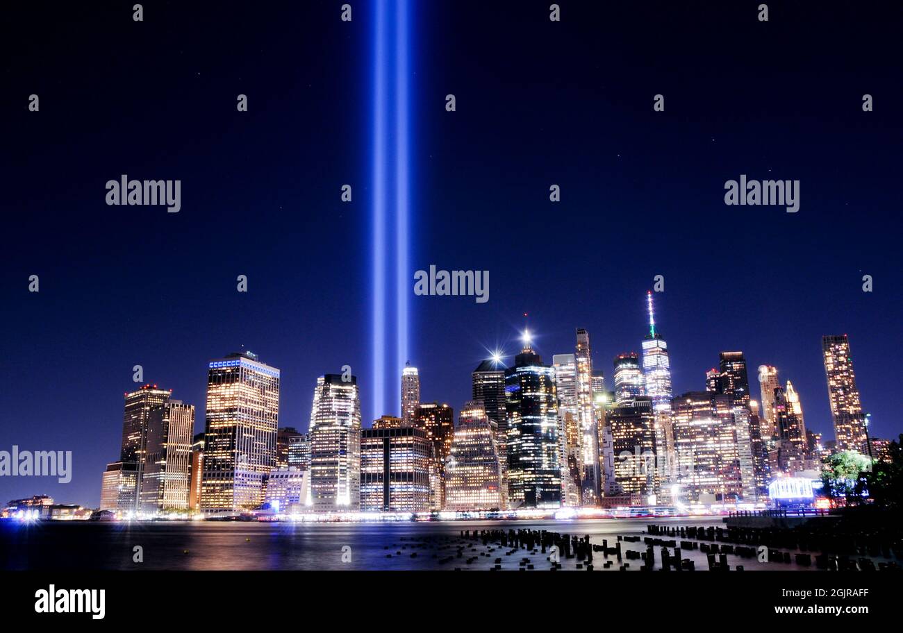 New York City, United States. 11th Sep, 2021. The Tribute in Light on the 20th Anniversary of the events of 9/11, in New York City. Credit: SOPA Images Limited/Alamy Live News Stock Photo