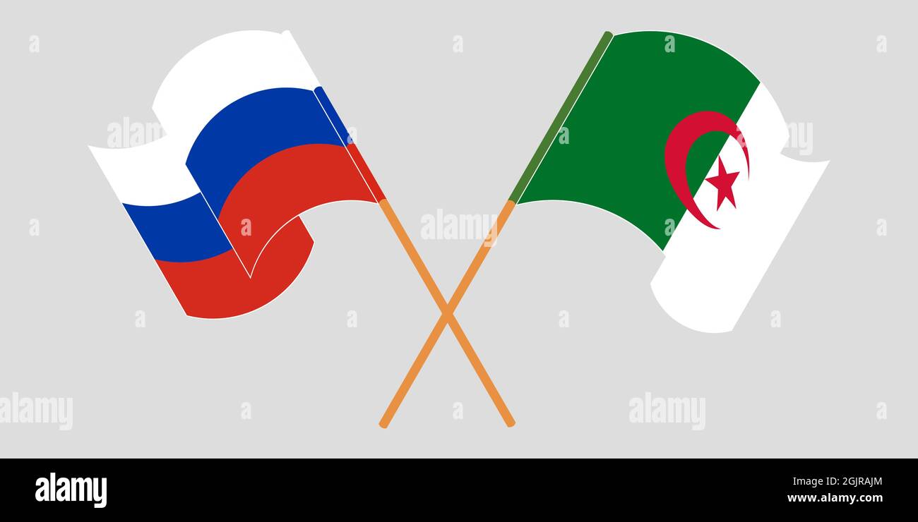 Crossed flags of Algeria and Russia. Official colors. Correct proportion. Vector illustration Stock Vector