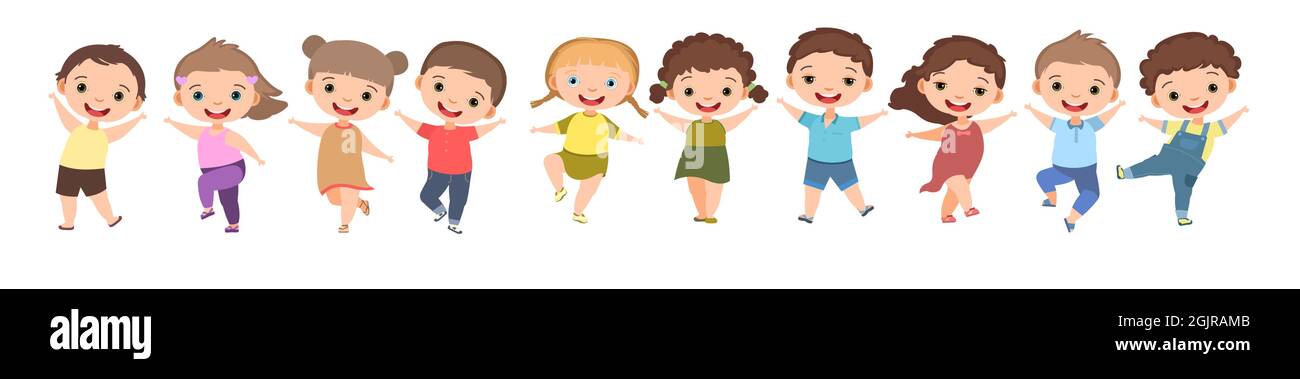 Children dance joy. Happy childhood. Little boys and girls. Kid is jumping  for joy at the party. Nice kid. Cartoon style. Isolated on white background  Stock Vector Image & Art - Alamy