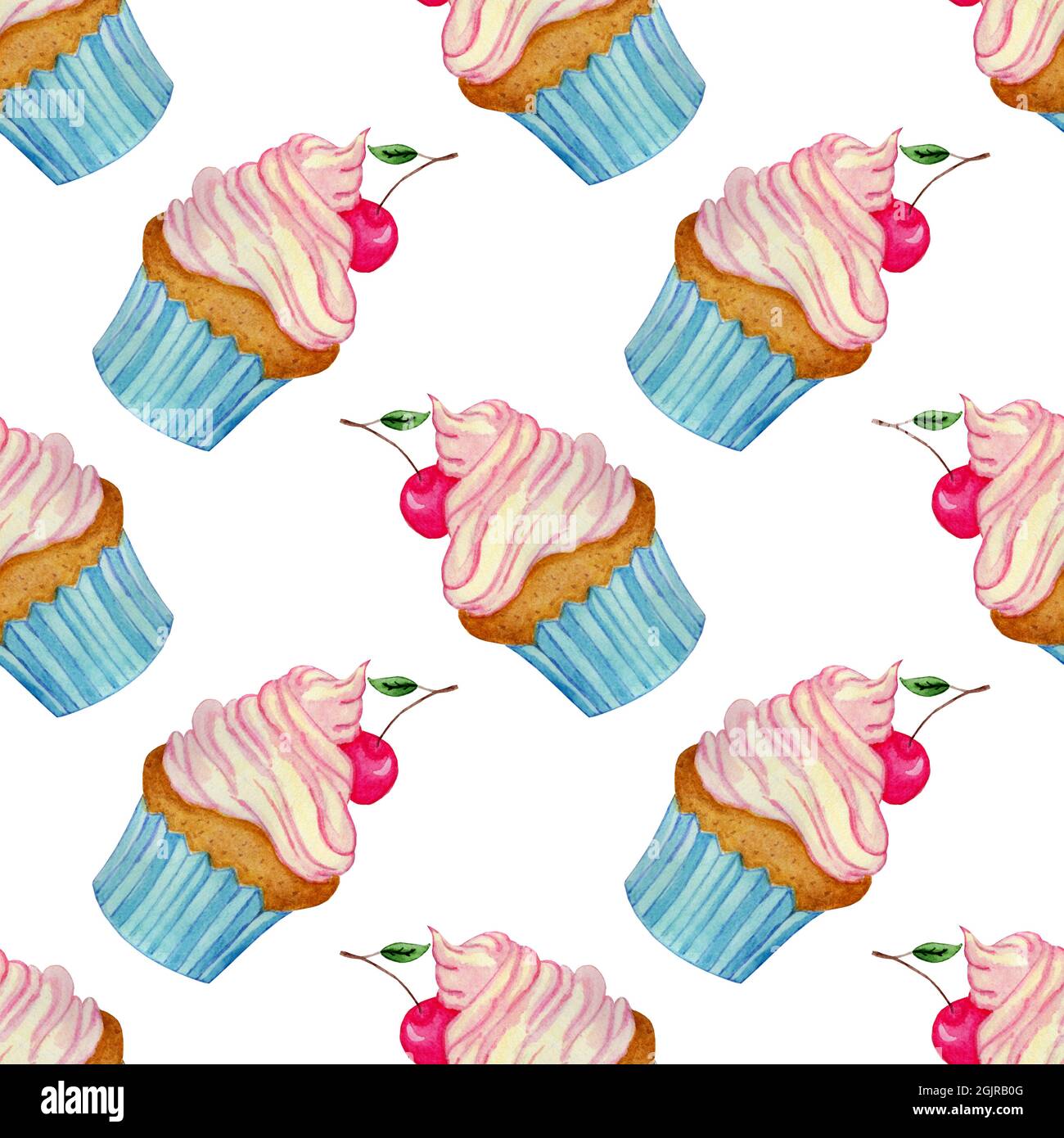 Watercolor sweets cupcake with cream and cherry Bright cupcakes ...