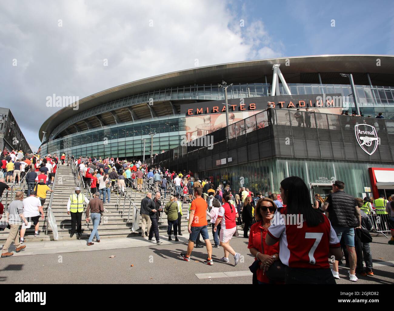 London, UK. 11th Sep, 2021. Fans arriving at the EPL match Arsenal v Norwich City, at the Emirates Stadium, London, UK on 11th September, 2021. Credit: Paul Marriott/Alamy Live News Stock Photo