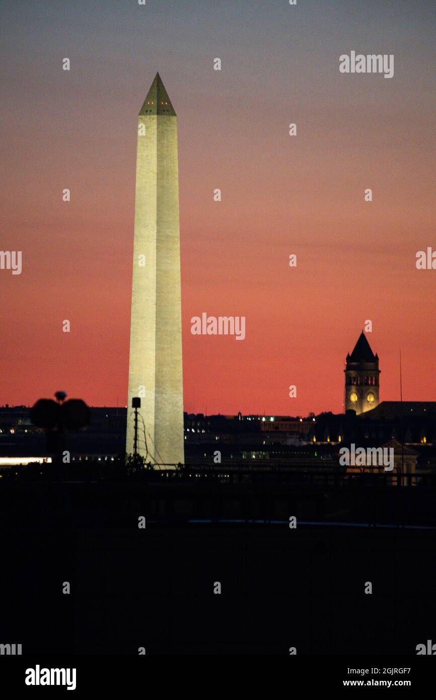 The Washington Monument as seen from the roof of the Pentagon in Arlington, Va., on Sept. 11th, 2021.  (U.S. Army photo by Cpl. Zachery Perkins) Stock Photo
