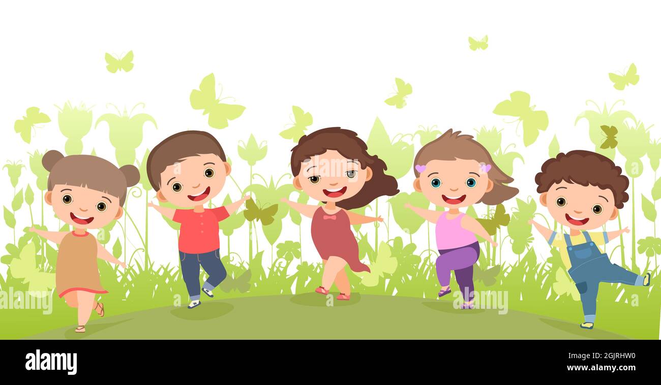 Jumping kids. Cartoon children playing and jump isolated happy active cute  surprised kid vector characters Stock Vector