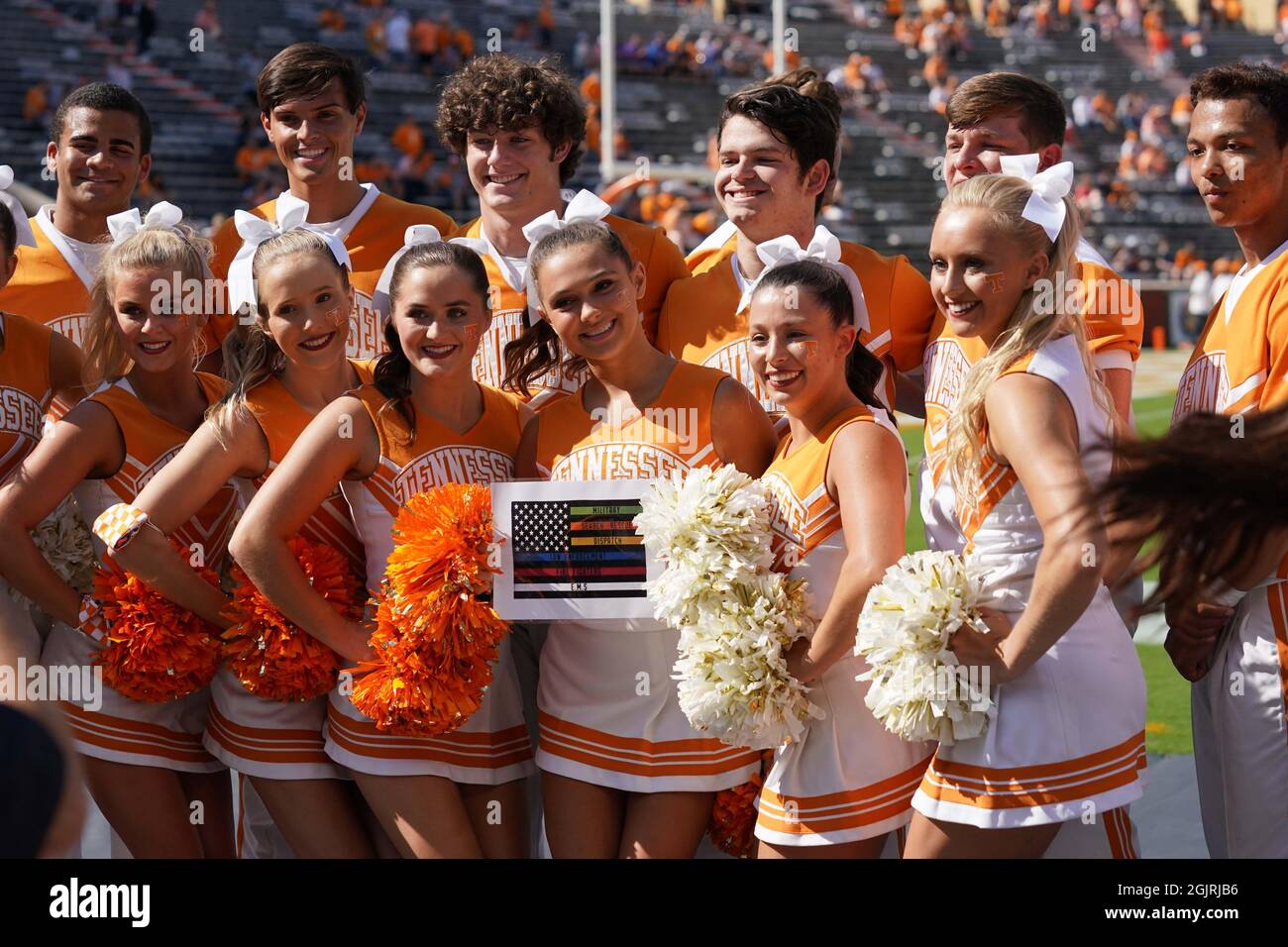 September 11, 2021: Tennessee Volunteers cheerleaders before the NCAA football game between the University of Tennessee Volunteers and the University of Pittsburgh Panthers at Neyland Stadium in Knoxville TN Tim Gangloff/CSM Stock Photo