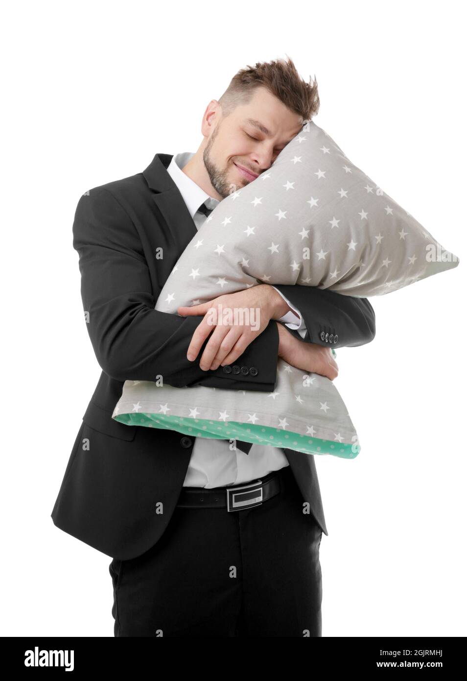 man holding pillow