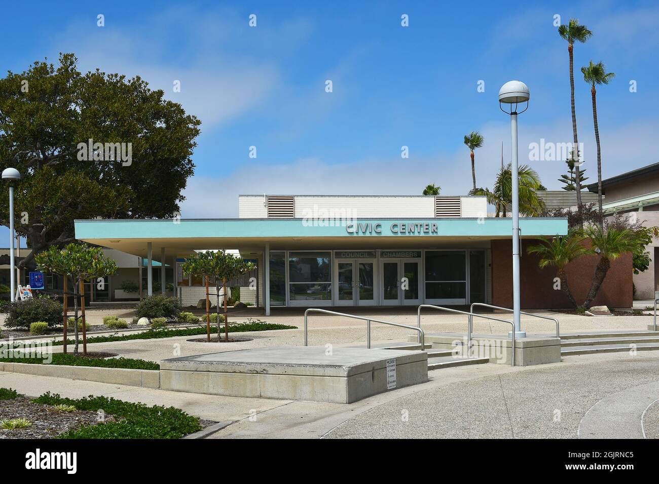 REDONDO BEACH, CALIFORNIA - 10 SEP 2021: The Council Chambers in the Civic Center Buidling, in the South Bay region of the Greater Los Angeles area. Stock Photo