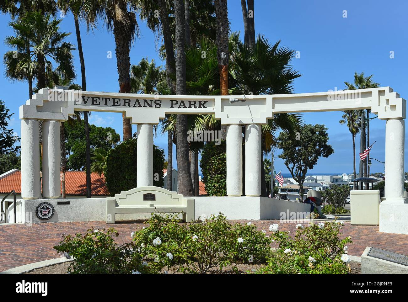 REDONDO BEACH, CALIFORNIA - 10 SEP 2021: Memorial to the Armed services at Veterans Park, honoring all past, present and future veterans. Stock Photo