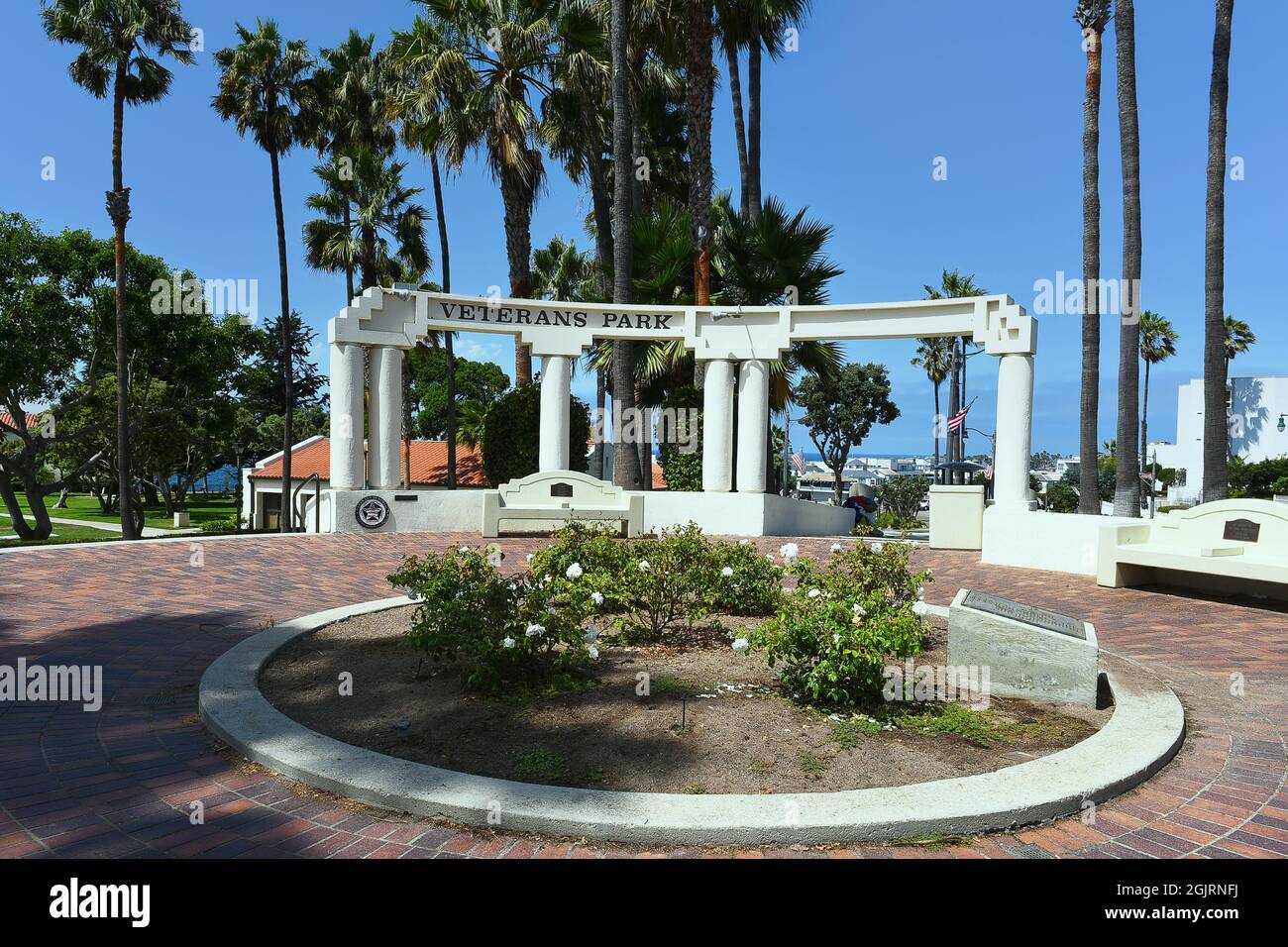REDONDO BEACH, CALIFORNIA - 10 SEP 2021: Memorial to the Armed services at Veterans Park, honoring all past, present and future veterans. Stock Photo