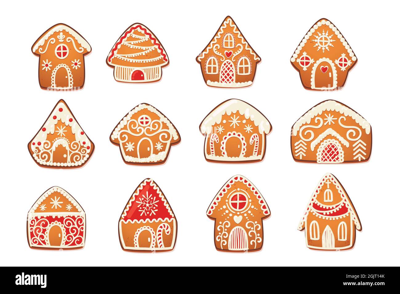 Gingerbread Houses Set. Cute Christmas Traditional Cookie with white ...