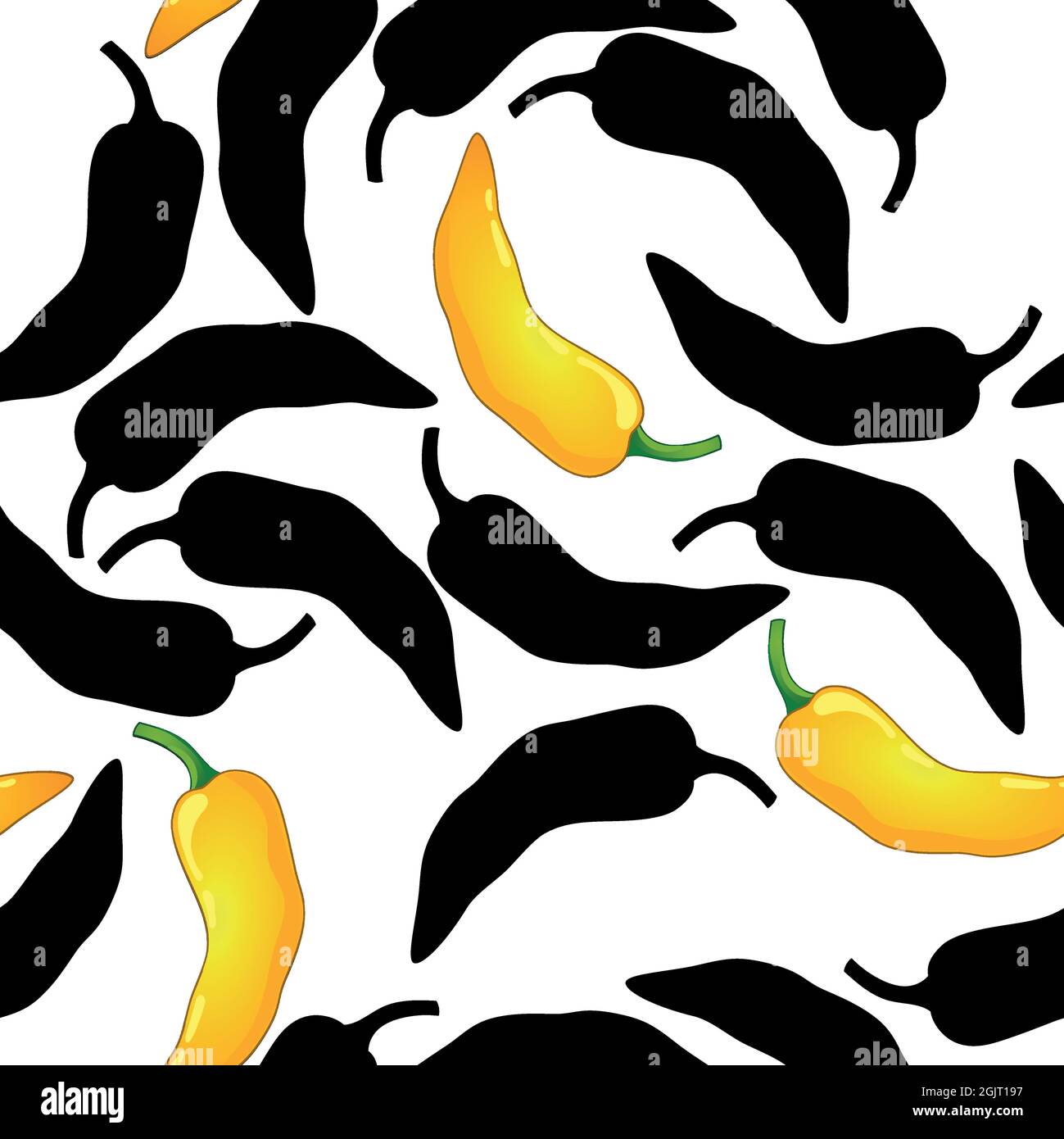 Yellow Pepper vector seamless pattern. Mexican chili spicy vegetable