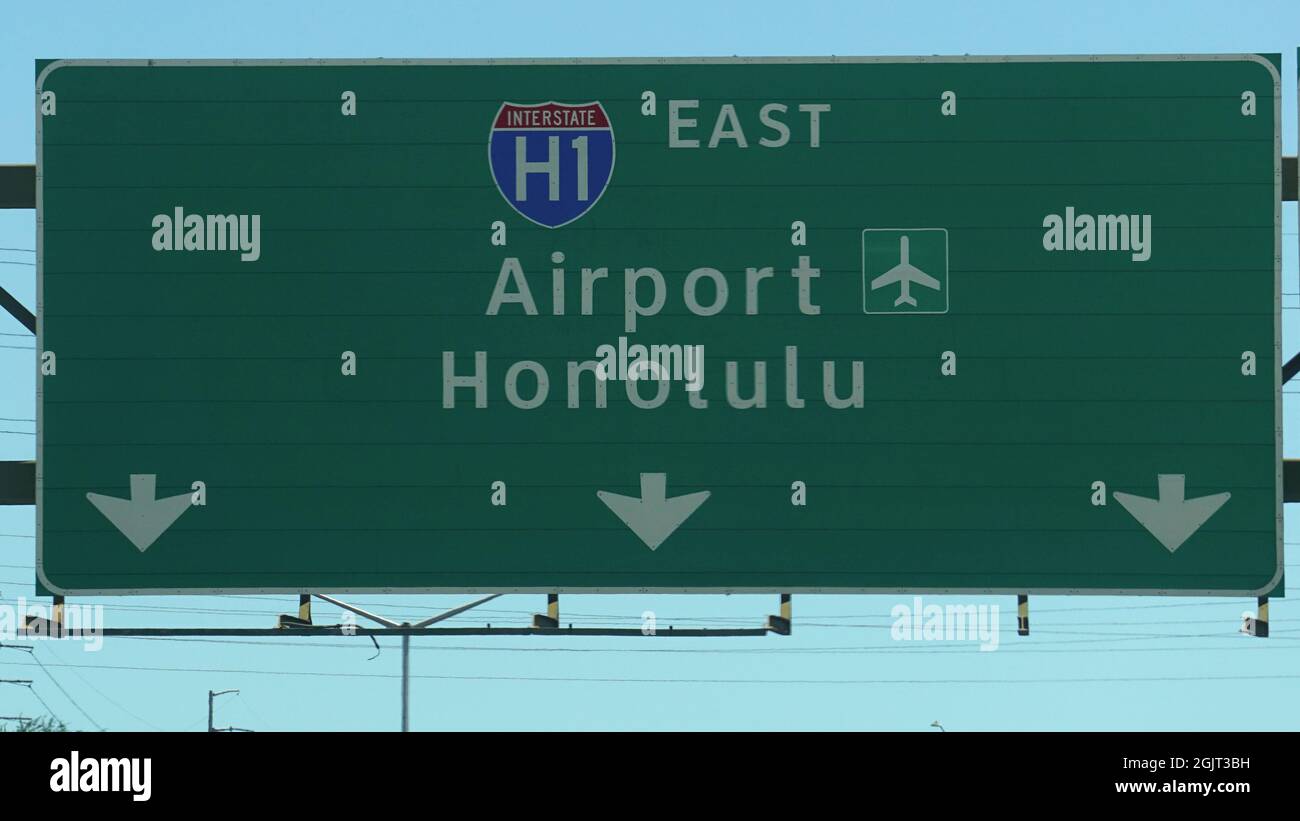 Oahu road sign H1 East to Airport and Honolulu Stock Photo Alamy