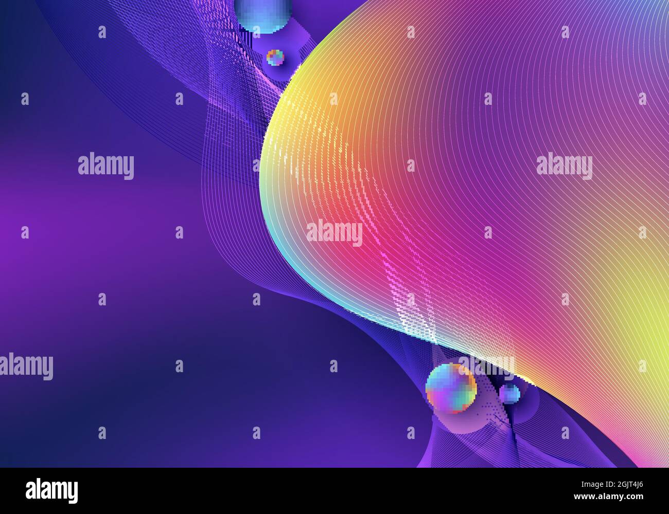 Abstract liquid vibrant gradient shape with circles and wavy lines on ...