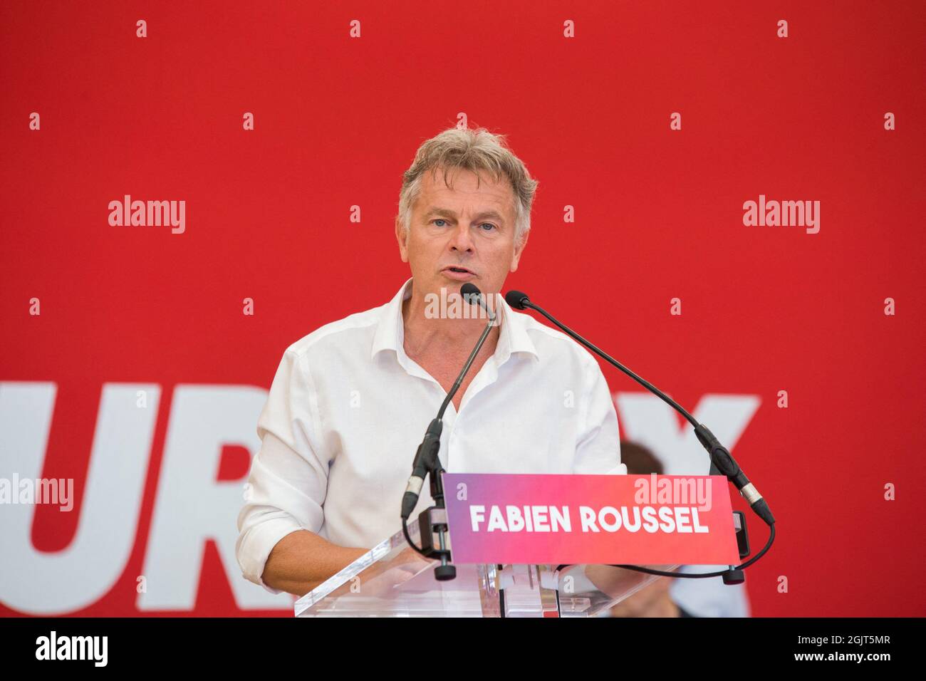 French communist party (PCF) candidate for the French presidential election in 2022 Fabien Roussel during the Fete de l'Humanite 2021 in Paris, France on September 11, 2021. Photo by Nasser Berzane/ABACAPRESS.COM Stock Photo