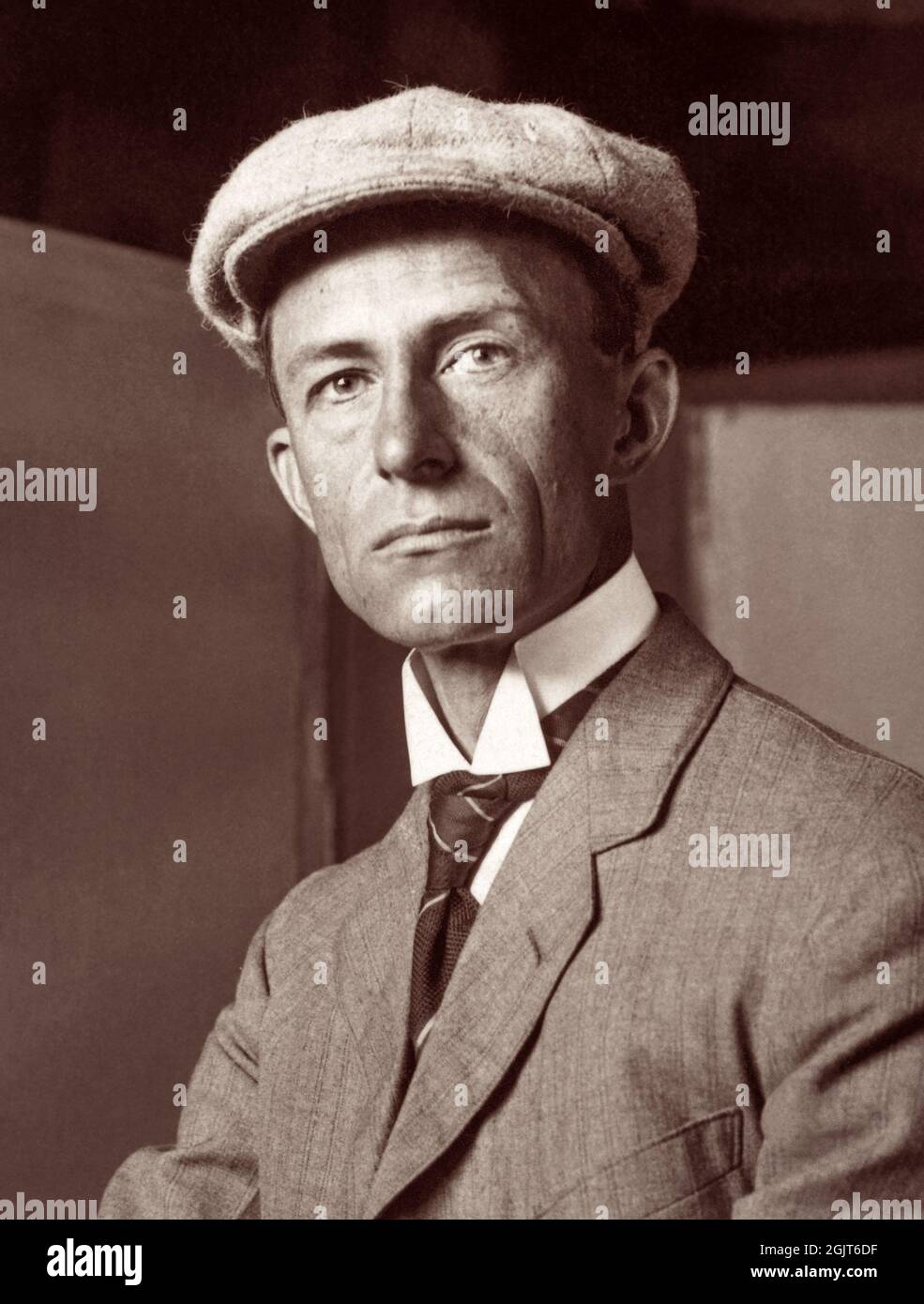 Wilbur Wright (1867-1912), co-developer along with his brother, Orville, of the world's first successful airplane. Photo: 1908. Stock Photo
