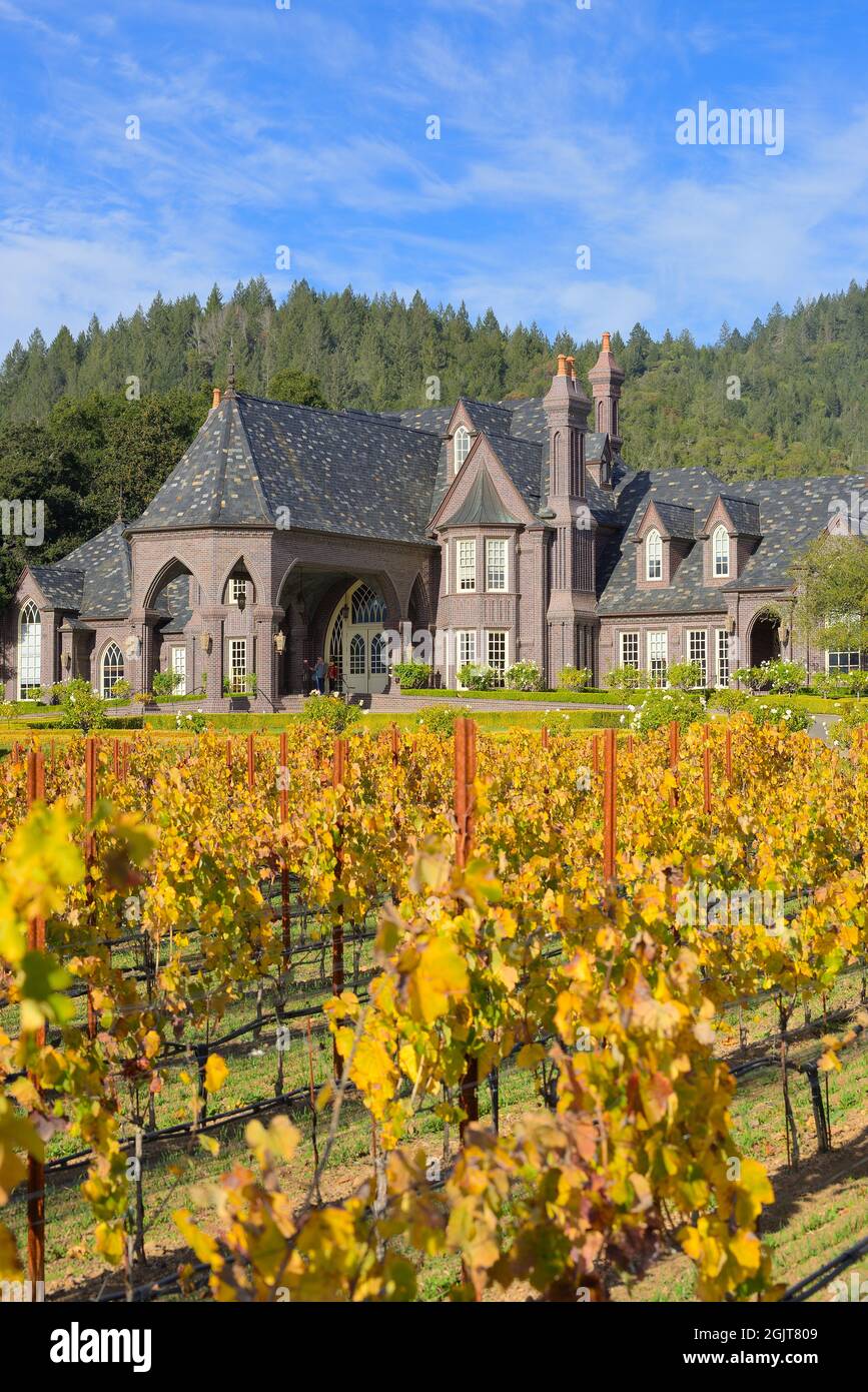 The Ledson Winery during a beautiful fall at the northern Sonoma Valley AVA, Kenwood CA Stock Photo