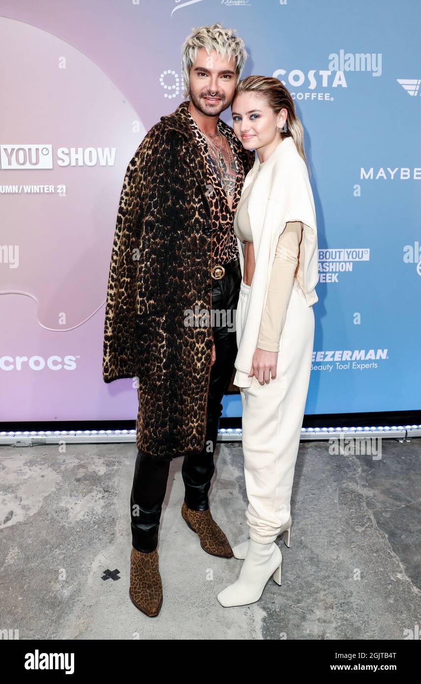 Berlin, Germany. 11th Sep, 2021. Bill Kaulitz, musician and Leni Klum,  model, arrive at the opening show of About You Fashion Week at Kraftwerk. About  You, or Re-Fashion Week, has been part