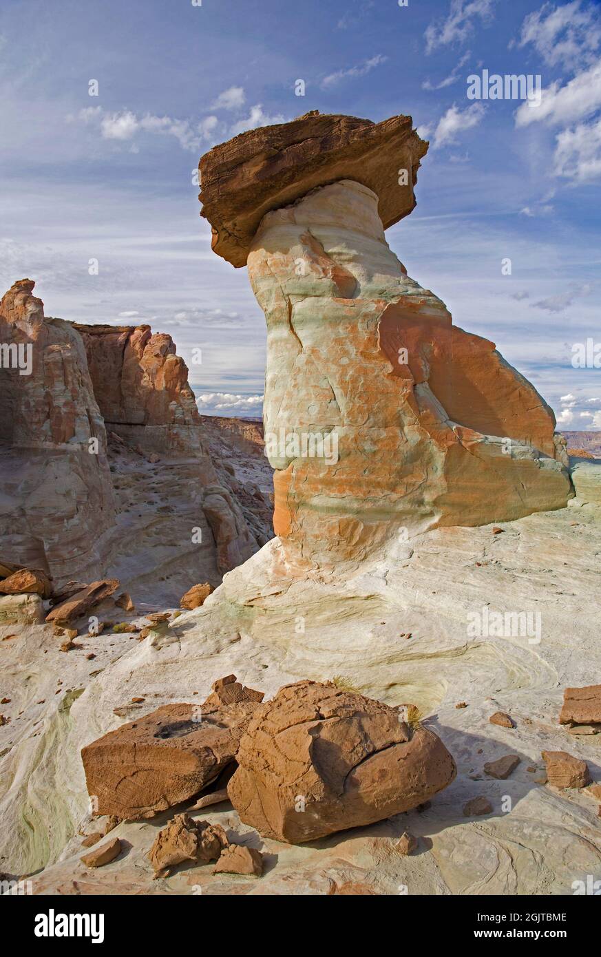 Hoo Doos in a remote area west of Page, AZ near Lake Powell. Stock Photo
