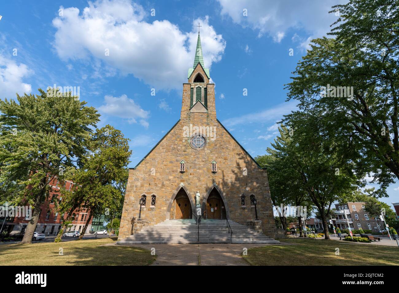 Pointe-aux-Trembles, Montreal, Canada - August 25 2021 : Church of Saint-Enfant-Jesus in summer. Stock Photo