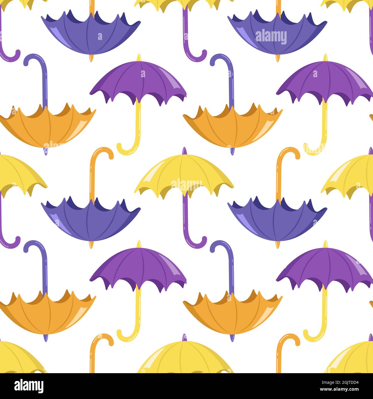 Seamless pattern with bright yellow and purple umbrellas on a white ...