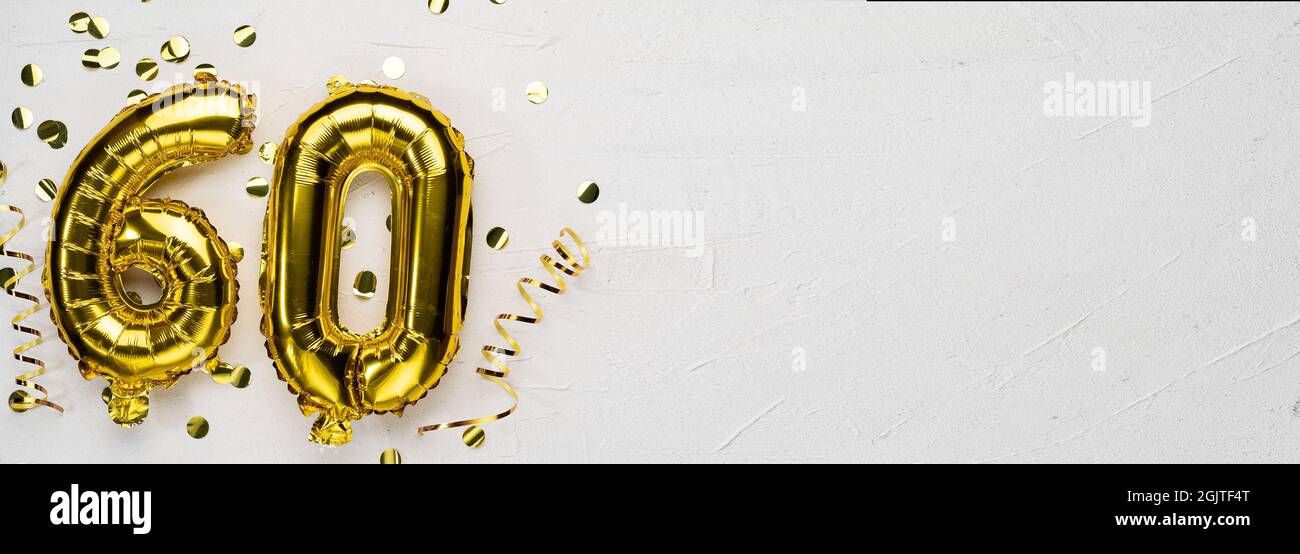 golden foil balloon number sixty. Birthday or anniversary card with the ...