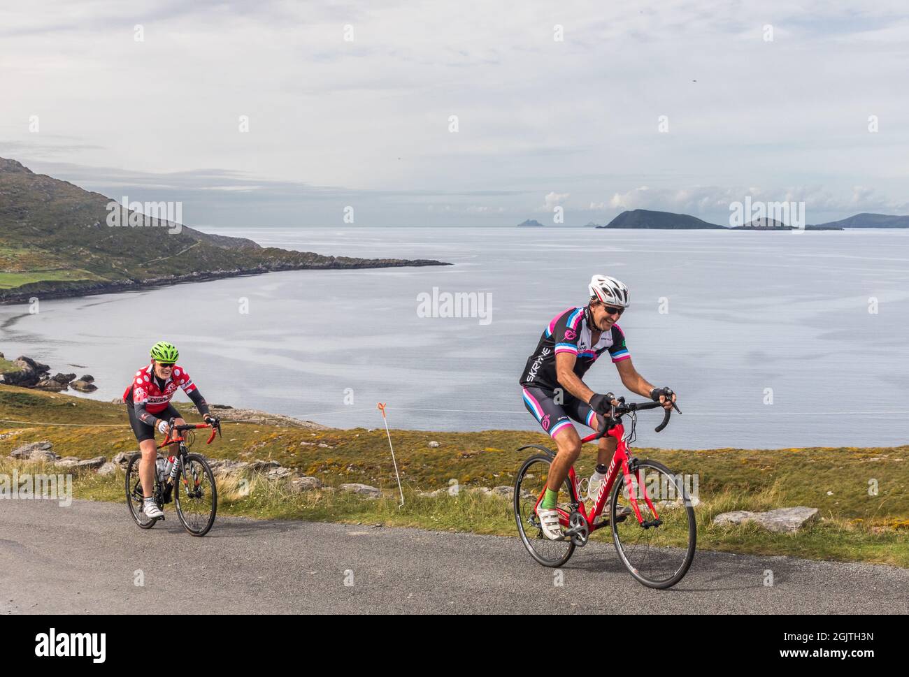 Allihies, Cork, Ireland. 11th September, 2021. Cyclists climbing their way through the Caha Mountains during the 160km Tour de Beara in aid of charity which took place against  some breathtaking scenery near Allihies in West Cork, Ireland - Picture; David Creedon /  Alamy Live News Stock Photo