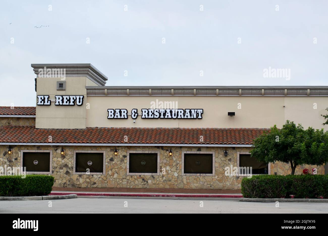 Humble, Texas USA 09-06-2019: El Refu Mexican restaurant exterior in Humble, Texas from the side. One of the many Tex Mex restaurants in Houston. Stock Photo