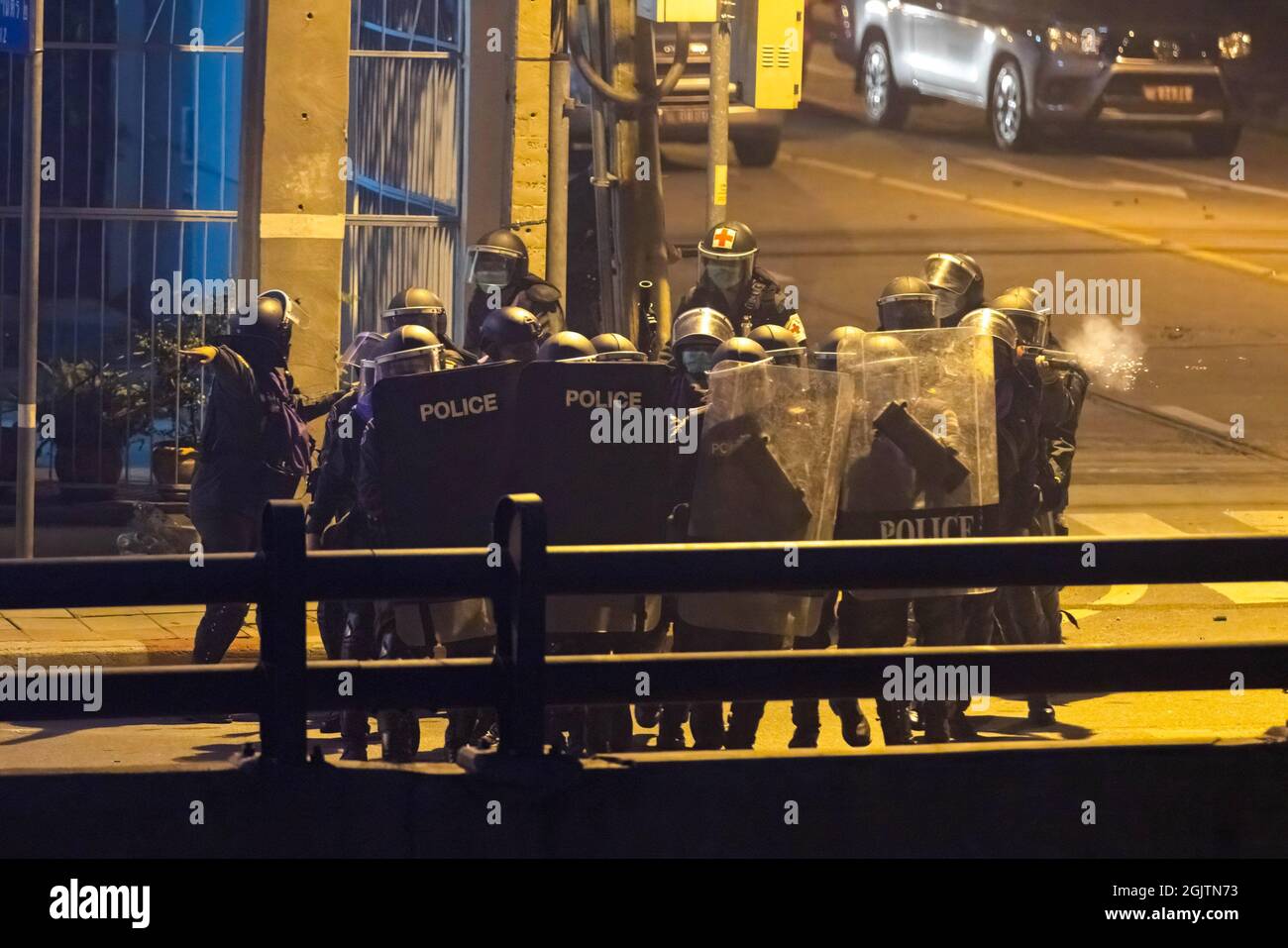 Riot police are seen firing rubber bullets at the protesters during the demonstration. Pro